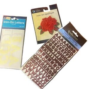 Lot of 3 Iron on alphabet Letters Red Rose Flower